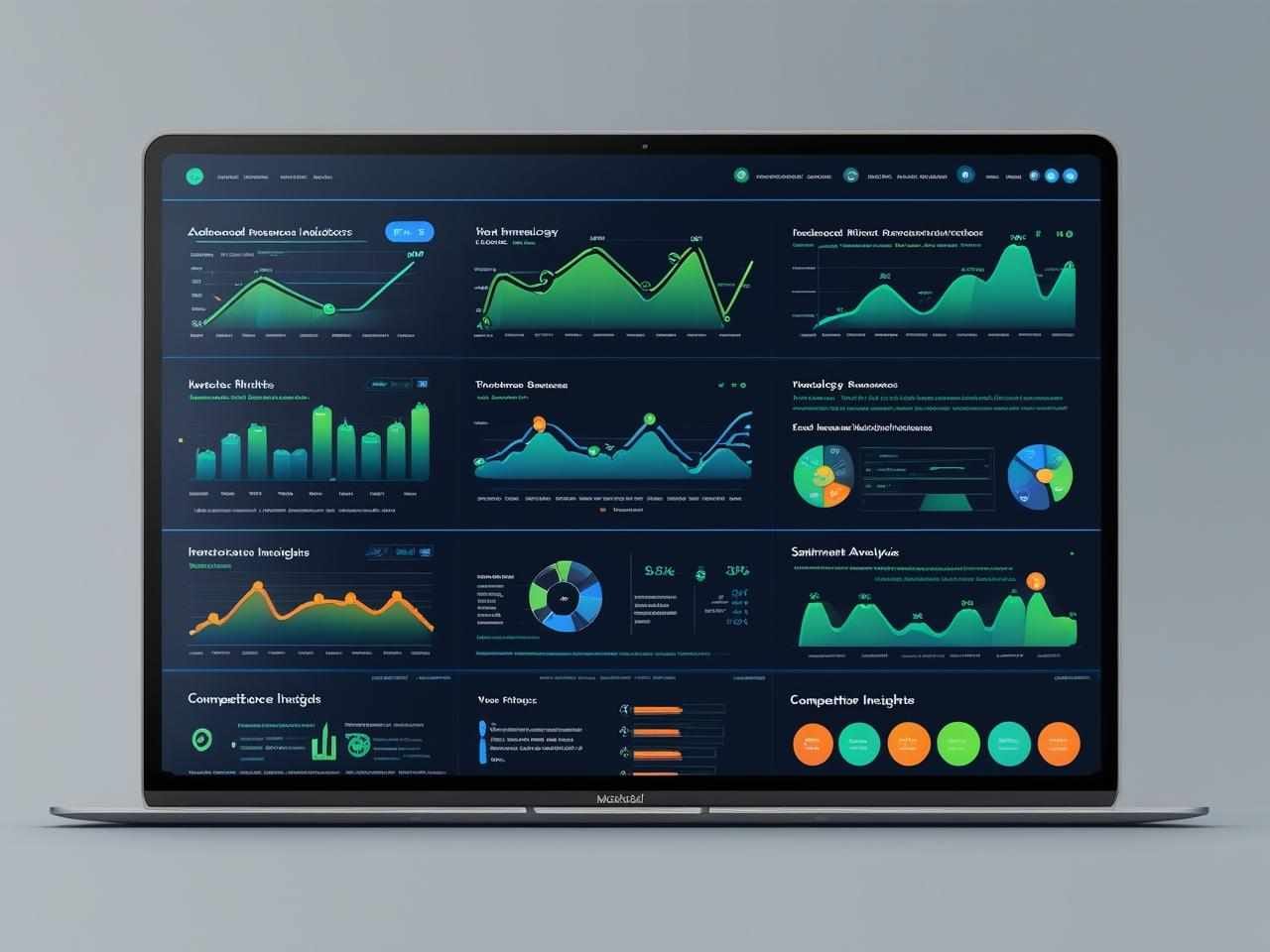 Screenshot-style image of AI market research tool dashboard displaying real-time data analytics and insights