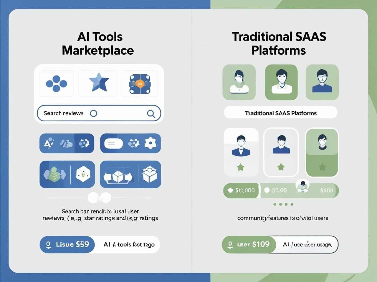 Side-by-side comparison of AI tools marketplace features versus traditional SaaS platform features