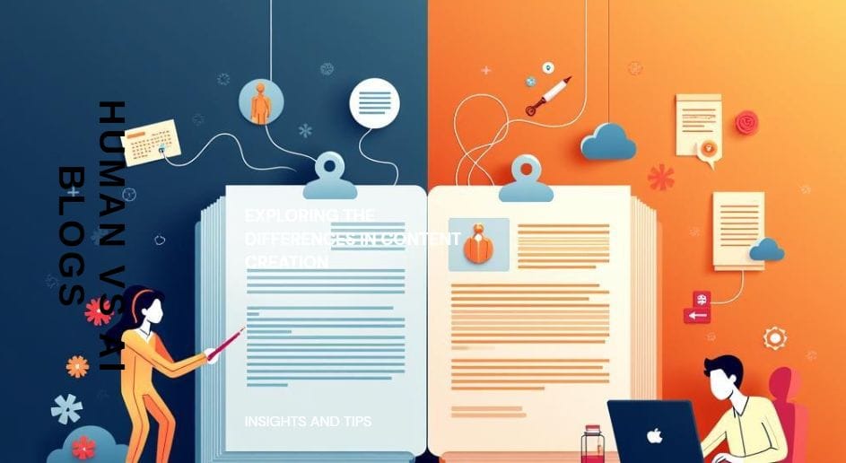 "Comparison infographic of human-written blog versus AI-generated content highlighting ethics and transparency in blogging"