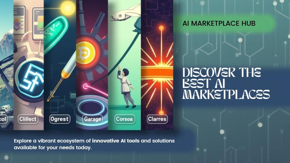 Collage of popular AI tools marketplace homepages including FutureTools, Hugging Face, and There’s An AI For That