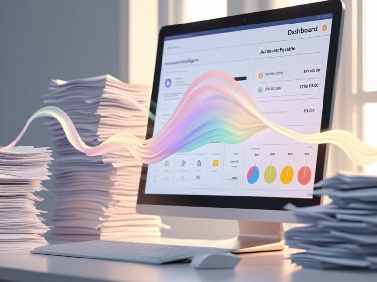 Feature image showing an Artificial Intelligence Accounts Payable dashboard transforming manual invoices into automated digital workflows.