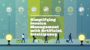 Infographic illustrating the Artificial Intelligence Accounts Payable process from invoice capture to payment and auditing.